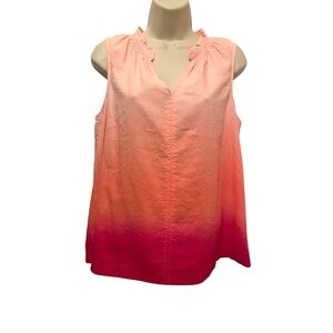 Time and Tru Ombre Linen Blend Tank Blouse Top Orange & Pink Size Small